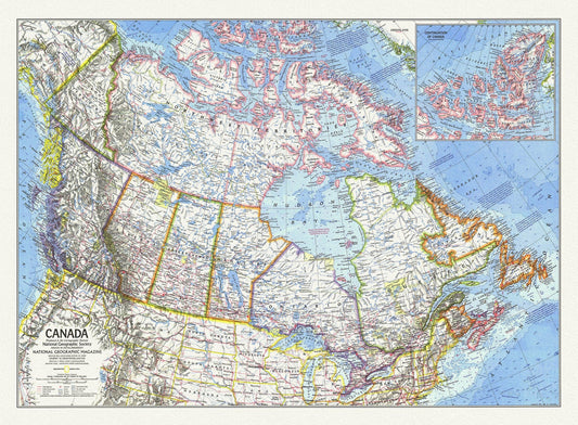 Canada, National Geographic, 1972, map on heavy cotton canvas, 50 x 70 cm, 21 x 25" approx. - The Map Chest