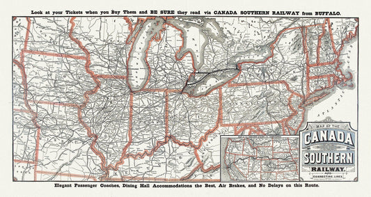 Canada Southern Railway No. 18, 1910, map on heavy cotton canvas, 50 x 70cm, 20 x 25" approx. - The Map Chest