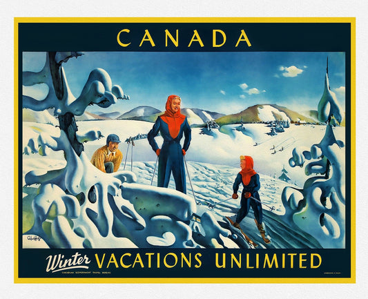 Canada Travel Poster, Winter Vacations Unlimited, poster on heavy cotton canvas, 22x27" approx. - The Map Chest