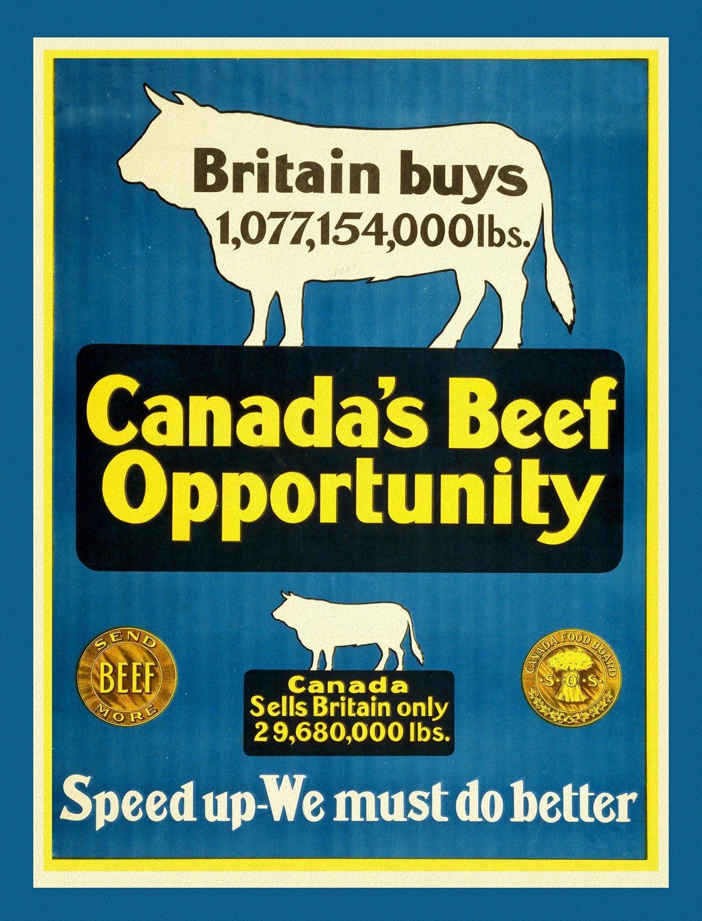 Canada WW I Poster, Canada's Beef Opportunity, on durable cotton canvas, 50 x 70 cm or 20x25" approx. - The Map Chest