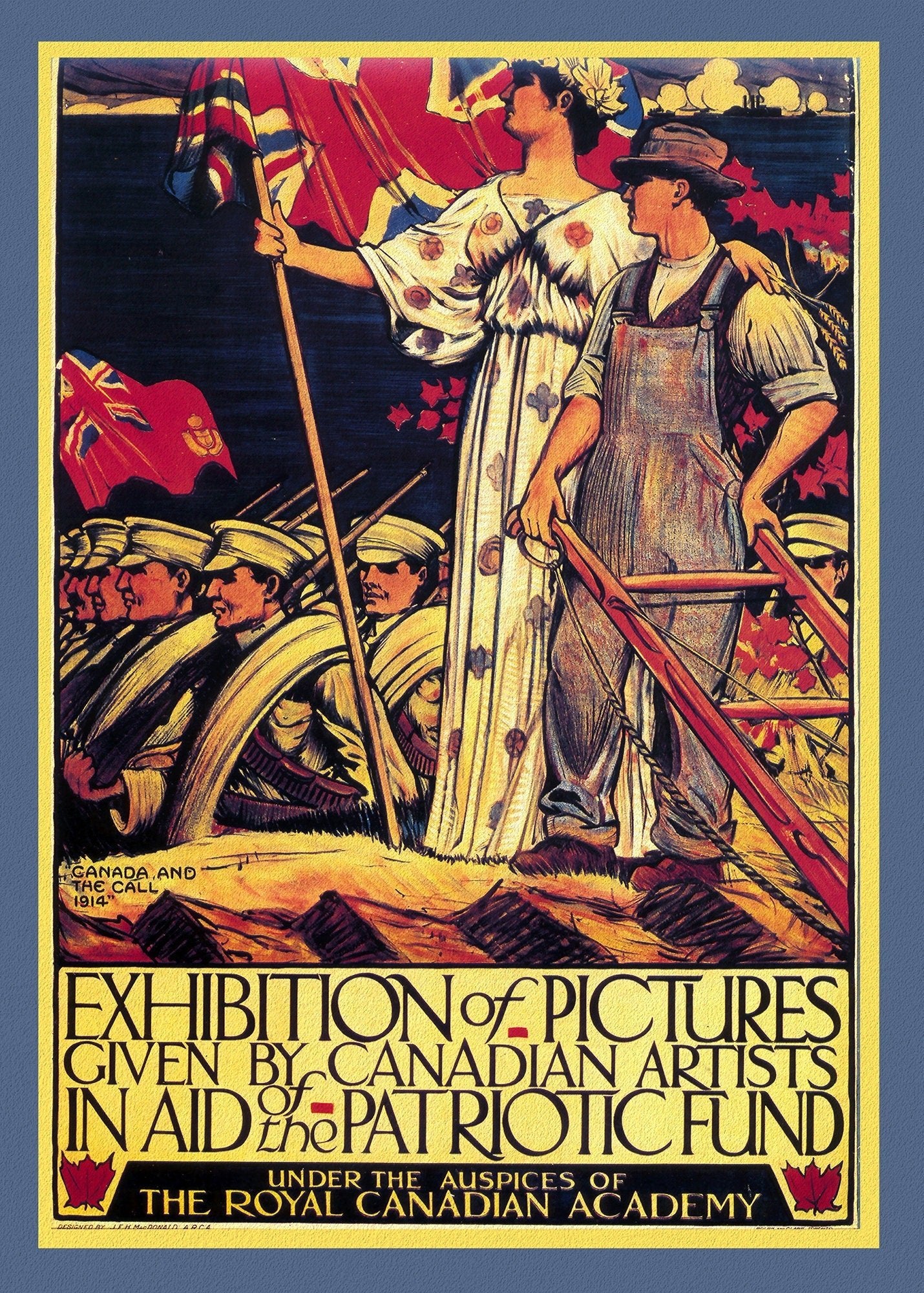 Canada WW I Poster, Exhibition of Pictures, RCA,1915, heavy cotton canvas,22x27" approx. - The Map Chest