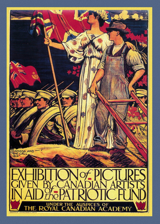 Canada WW I Poster, Exhibition of Pictures, RCA,1915, heavy cotton canvas,22x27" approx. - The Map Chest