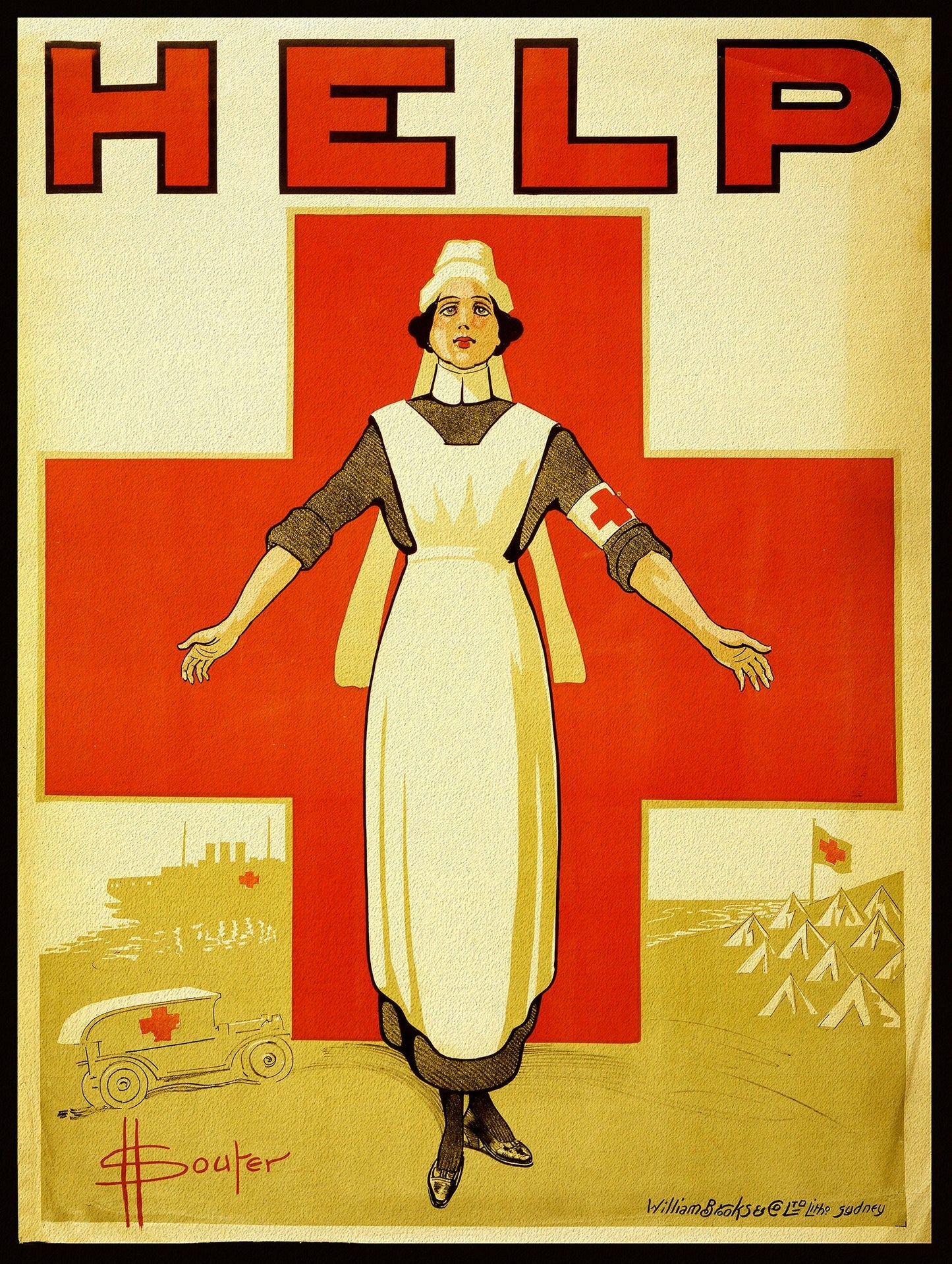 Canada WW I Poster, Help, 1914, on heavy cotton canvas, 22x27" approx. - The Map Chest