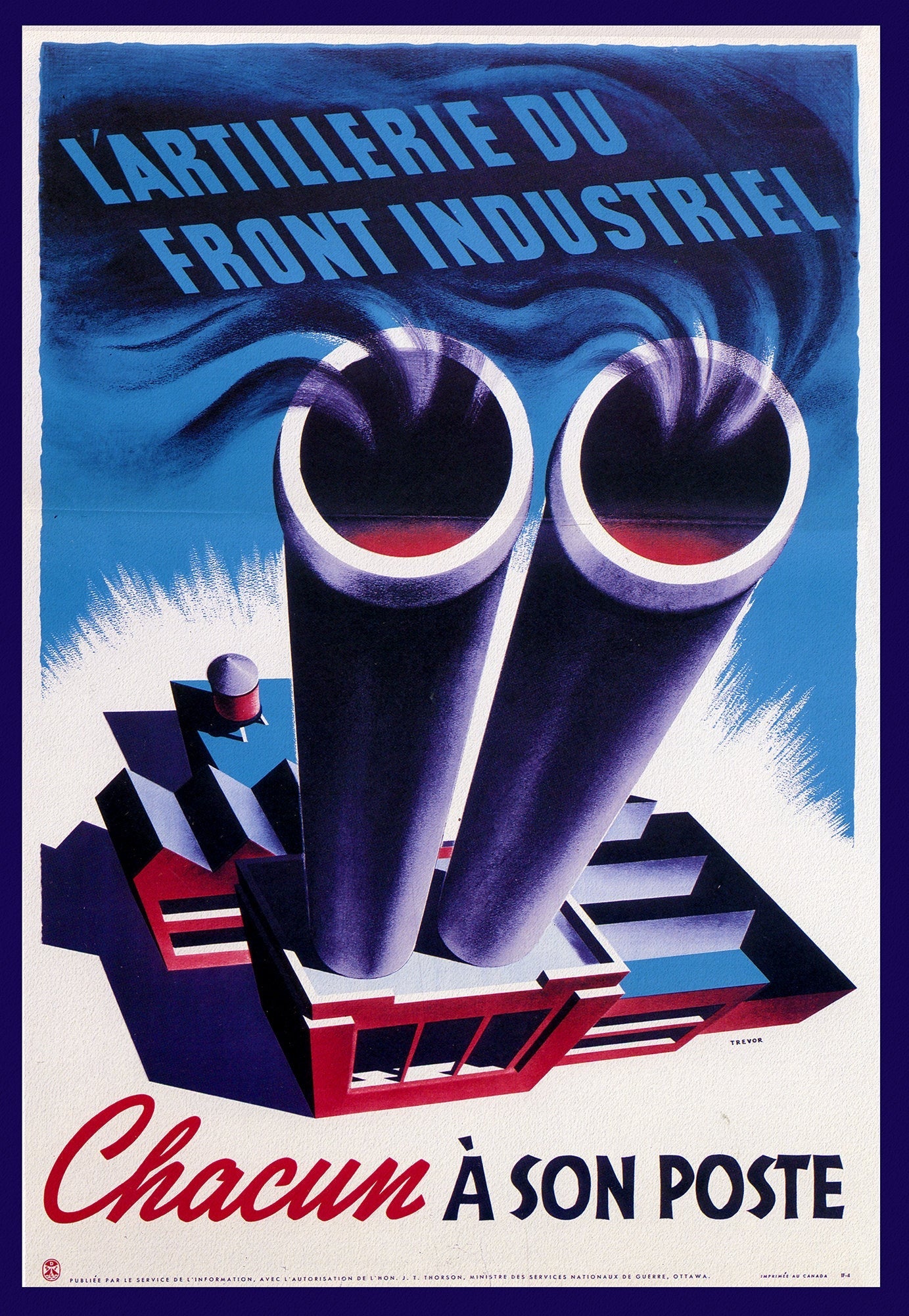 Canada WW I Poster, L'Artillerie du Front Industriel, 1914 , vintage war poster on durable cotton canvas, 50 x 70 cm, 20 x 25" approx. - The Map Chest