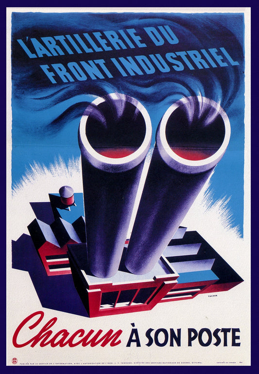 Canada WW I Poster, L'Artillerie du Front Industriel, 1914 , vintage war poster on durable cotton canvas, 50 x 70 cm, 20 x 25" approx. - The Map Chest