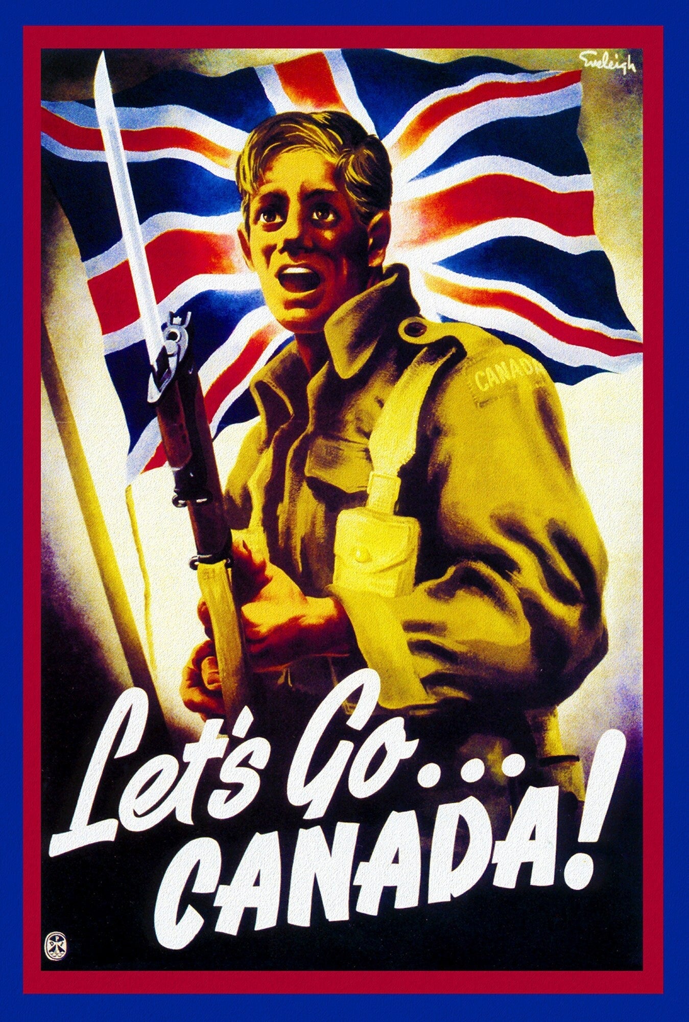 Canada WW I Poster, Let's Go Canada! ,on heavy cotton canvas, 22x27" approx. - The Map Chest