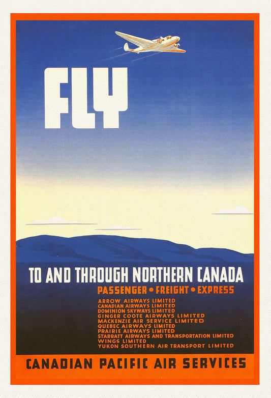 Canadian Pacific Air Service, 1942, travel poster on heavy cotton canvas, 50 x 70 cm, 20 x 25" approx. - The Map Chest