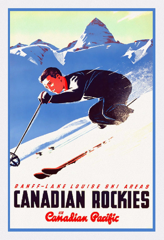 Canadian Pacific, Banff - Lake Louise Ski Areas , vintage poster on heavy cotton canvas, 45 x 65 cm, 18 x 24" approx. - The Map Chest