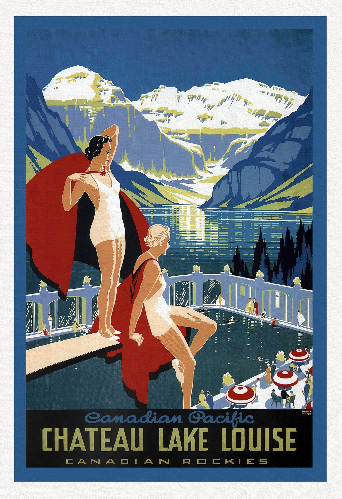 Canadian Pacific, Chateau Lake Louise, Canadian Rockies, c. 1960, travel poster on heavy cotton canvas, 22x27" approx. - The Map Chest