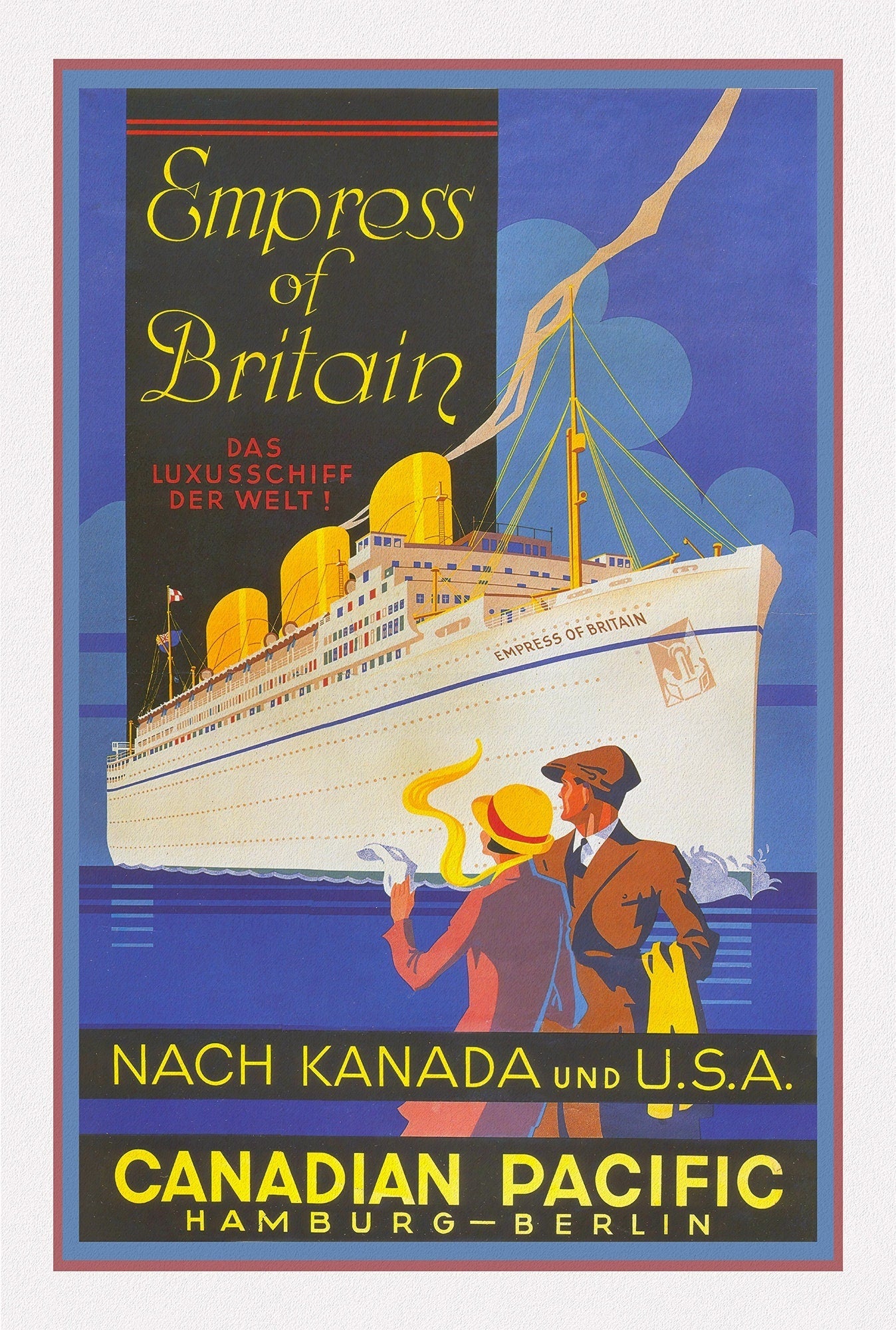 Canadian Pacific, Empress of Britain to Kanada , travel poster reprinted on durable cotton canvas, 50 x 70 cm, 20 x 25" approx. - The Map Chest