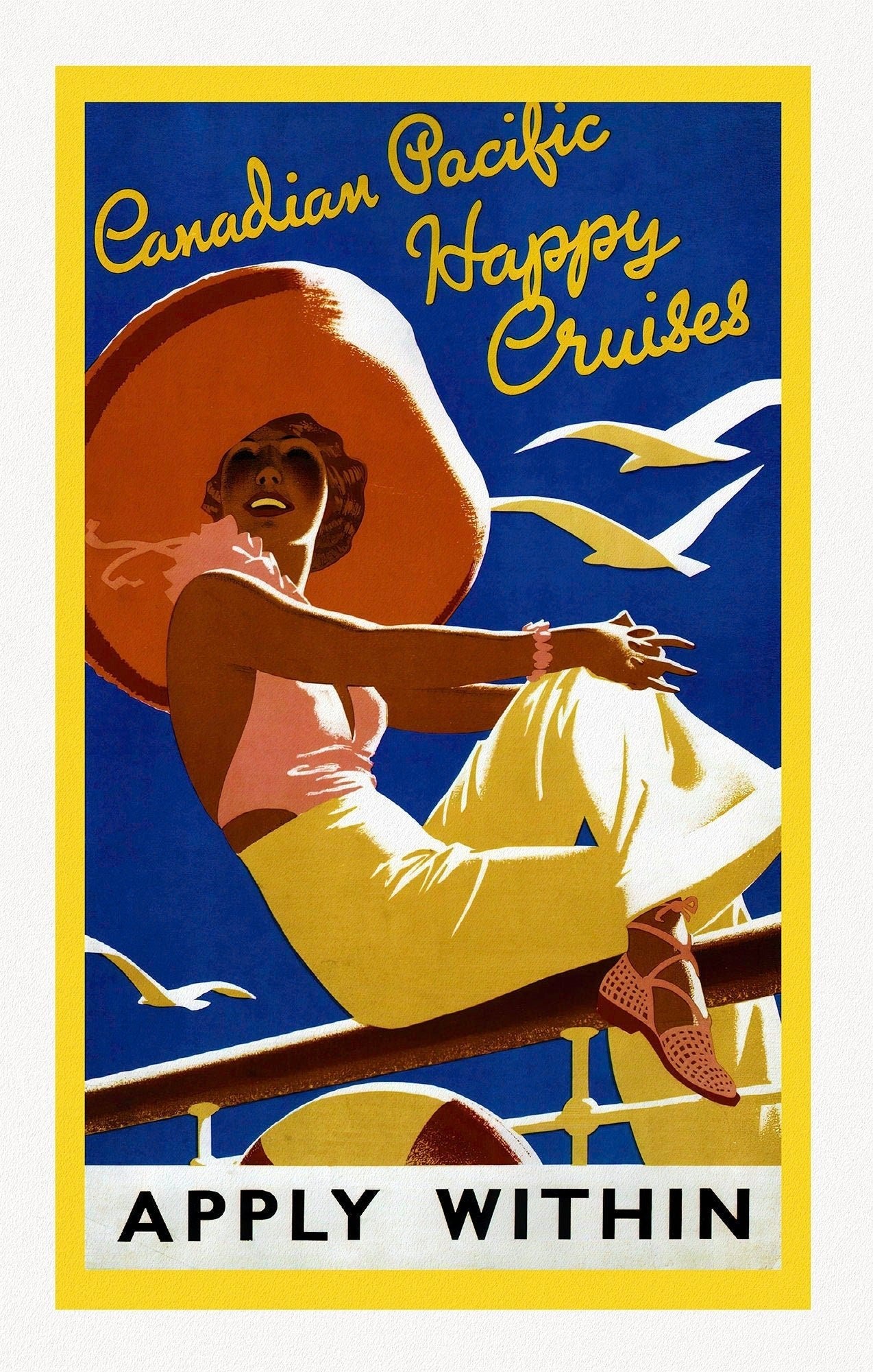 Canadian Pacific, Happy Cruises, c. 1962, travel poster on heavy cotton canvas, 22x27" approx. - The Map Chest