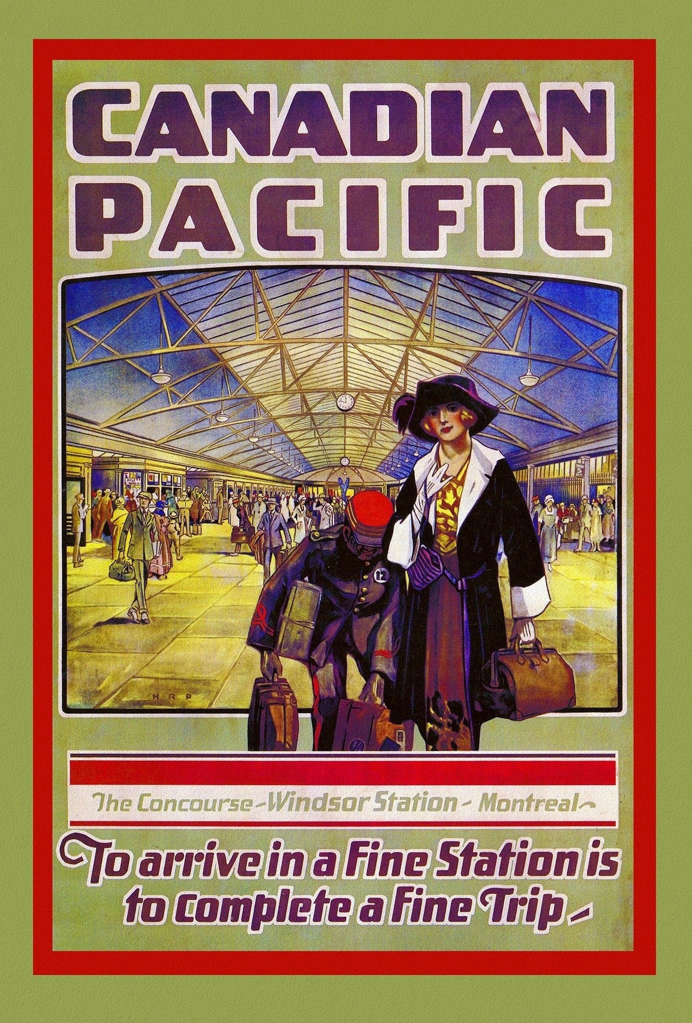 Canadian Pacific, Montreal, 1923, on heavy cotton canvas, 22x27" approx. - The Map Chest