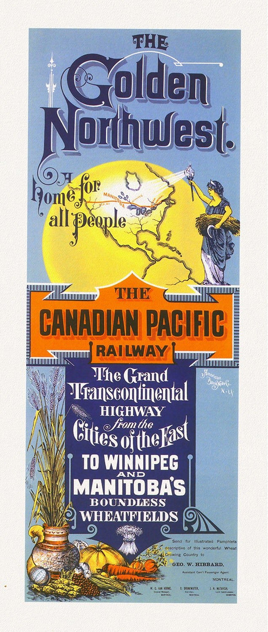Canadian Pacific Railway, The Grand Transcontinental Highway, 1883, travel poster on heavy cotton canvas, 18x29" approx. - The Map Chest
