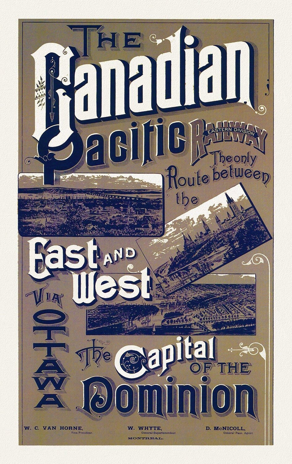 Canadian Pacific Railways, Eastern Division, 1887, vintage print on canvas, 50 x 70 cm, 20 x 25" approx. - The Map Chest