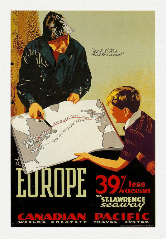 Canadian Pacific, World's Greatest Ocean Travel , travel poster on heavy cotton canvas, 45 x 65 cm, 18 x 24" approx. - The Map Chest