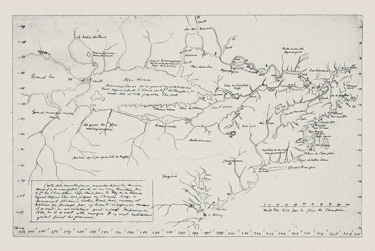 Carte de la Nouvelle France, Champlain (1632) et Thoreau (1850), map on heavy cotton canvas, 50 x 70 cm, 20 x 25" approx. - The Map Chest