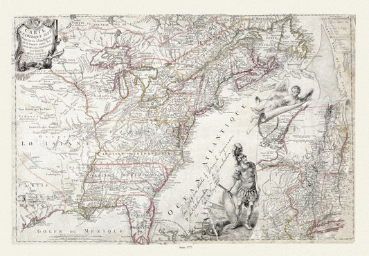 Carte de l'Amérique Septle. pour servir à l'intelligence de la guerre entre les Anglois et les insurgents, 1777, canvas 25x27" approx. - The Map Chest