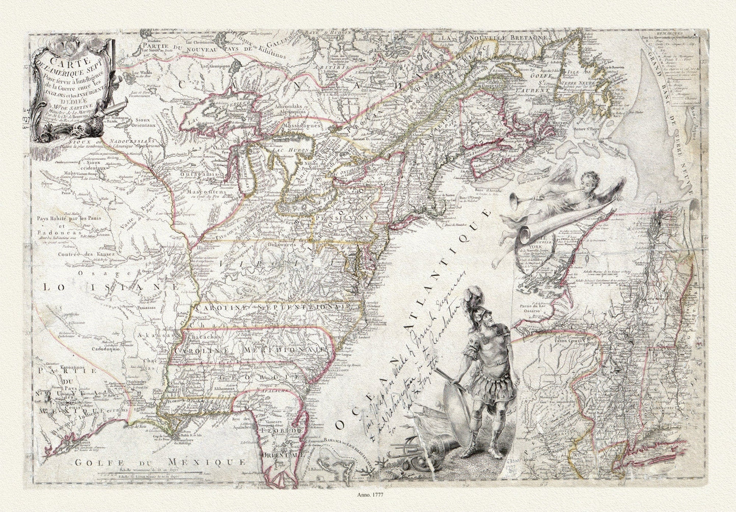 Carte de l'Amérique Septle. pour servir à l'intelligence de la guerre entre les Anglois et les insurgents, 1777,canvas,22x27" approx. - The Map Chest