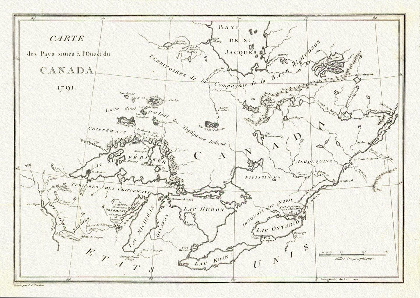 Carte des Pays situes a l'Ouest du Canada, Stephen H. Long auth.,1791, map on durable cotton canvas, 50 x 70 cm, 20 x 25" approx. - The Map Chest
