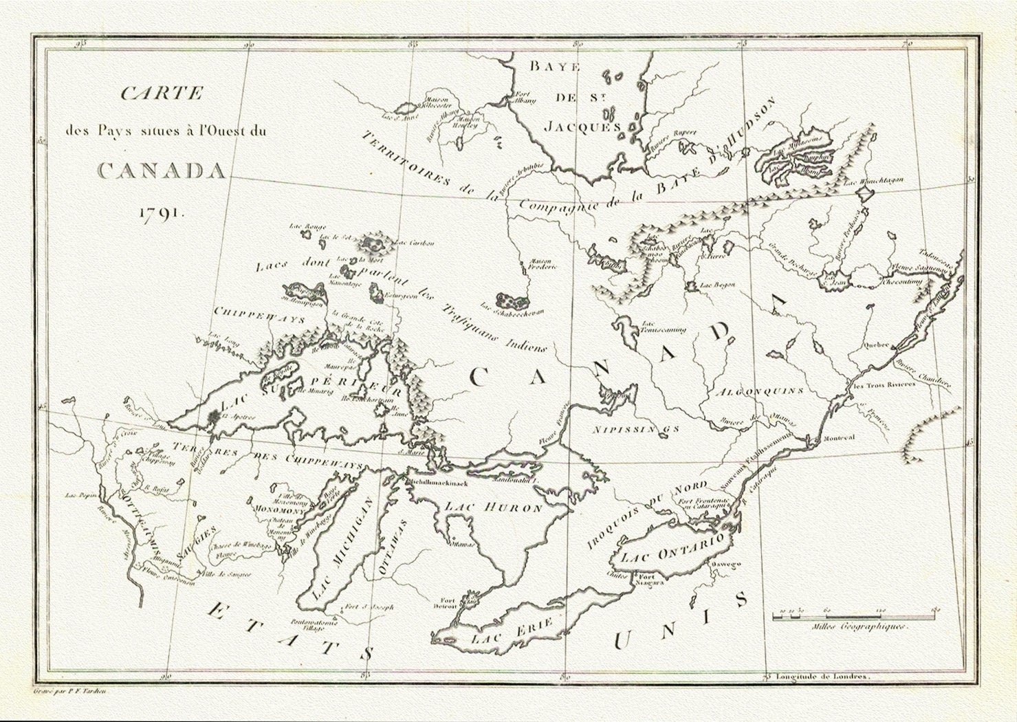 Carte des Pays situes a l'Ouest du Canada, Stephen H. Long auth.,1791, map on durable cotton canvas, 50 x 70 cm, 20 x 25" approx. - The Map Chest