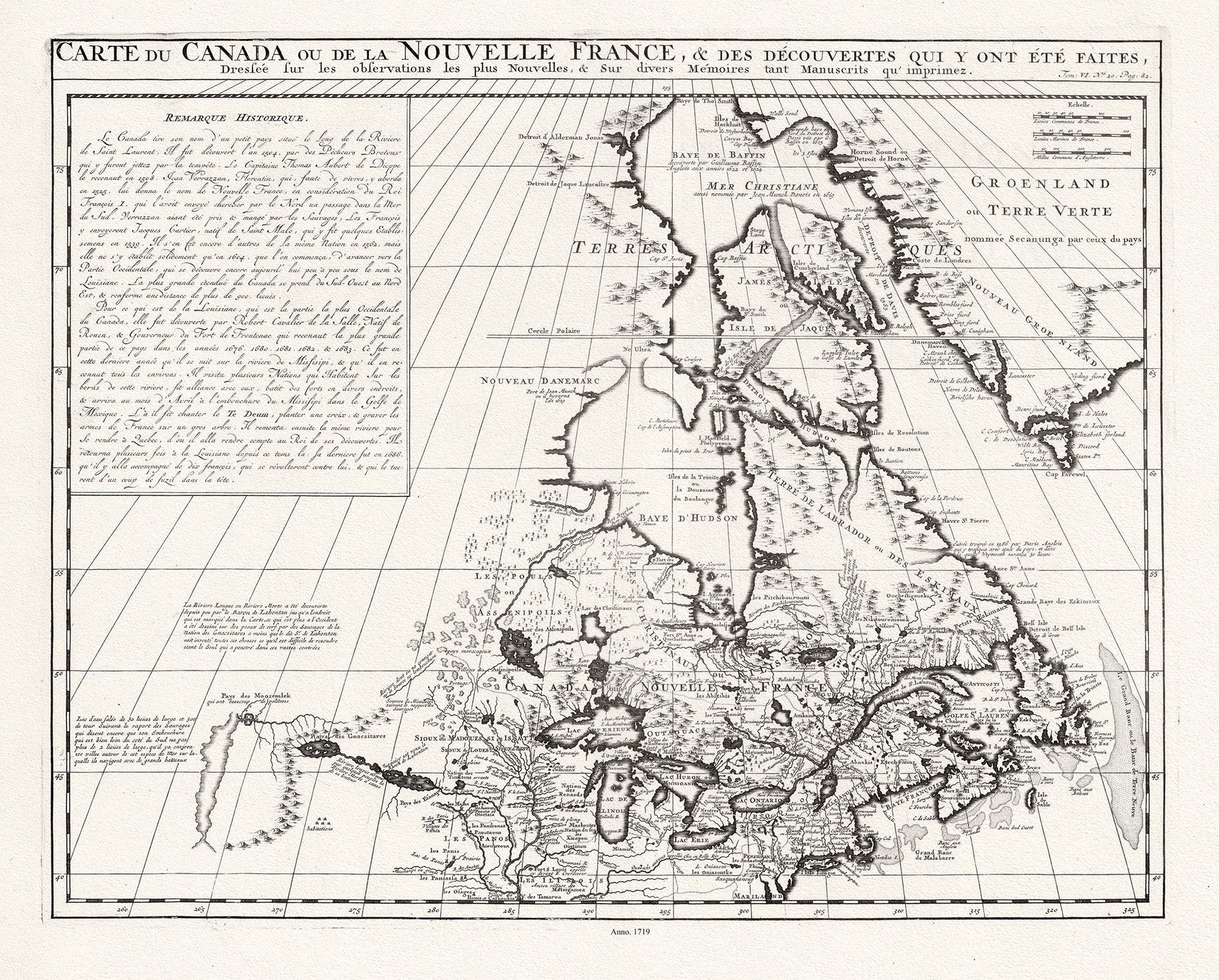 Carte du Canada ou de la Nouvelle France, 1719, Map on heavy cotton canvas, 22x27" approx. - The Map Chest