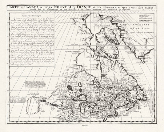 Carte du Canada ou de la Nouvelle France, 1719, Map on heavy cotton canvas, 22x27" approx. - The Map Chest