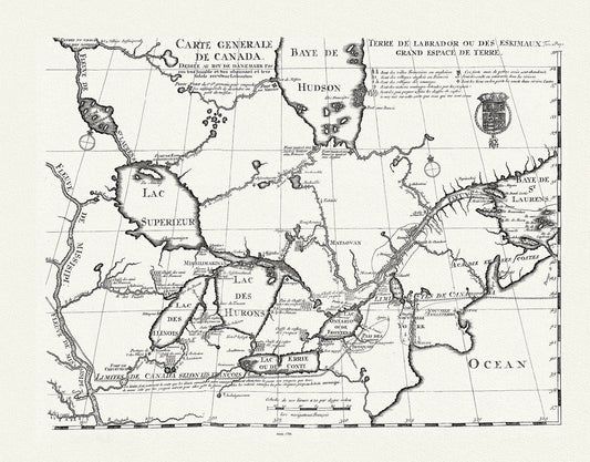 Carte generale de Canada, Lahotan auth., 1706, map on heavy cotton canvas, 50 x 70 cm, 20 x 25" approx. - The Map Chest
