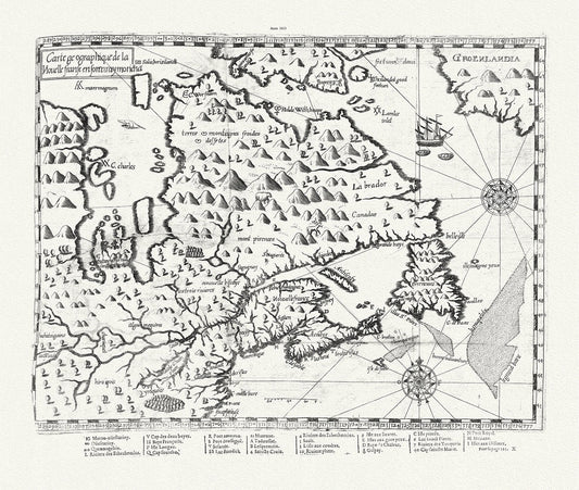 Carte geographique de la Nouelle franse en son vray moricha, Champlain auth., 1613, map on heavy cotton canvas, 50 x 70 cm, 20 x 25" approx. - The Map Chest