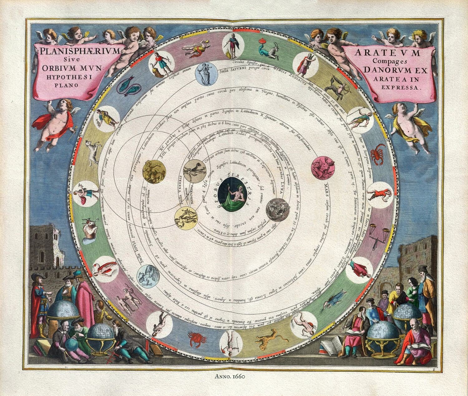 Cellarius, Harmoni Macrocosmica VIII, 1660, celestial map on durable cotton canvas, 50 x 70 cm or 20x25" approx. - The Map Chest