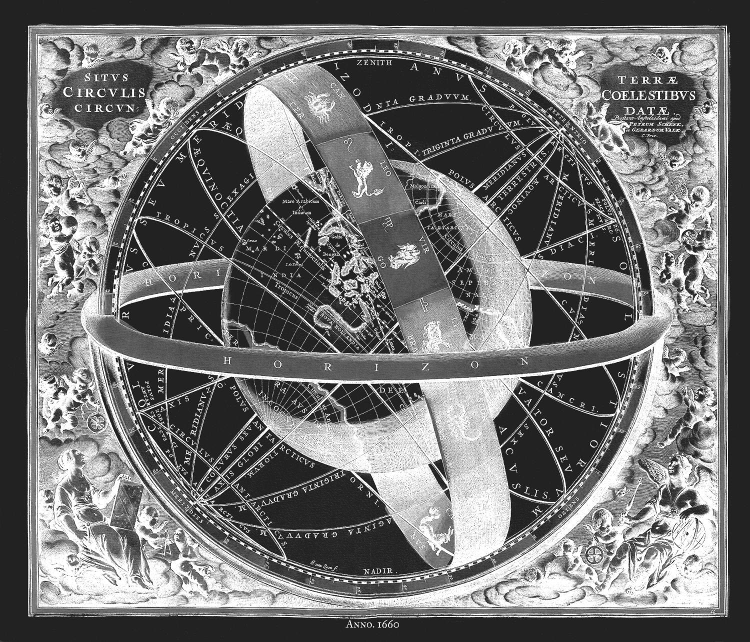 Cellarius, Harmoni Macrocosmica XI, 1660 Ver. III - INV, celestial map on durable cotton canvas, 50 x 70 cm or 20x25" approx. - The Map Chest