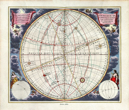 Cellarius, Harmoni Macrocosmica XII, 1660, celestial map on durable cotton canvas, 50 x 70 cm or 20x25" approx. - The Map Chest