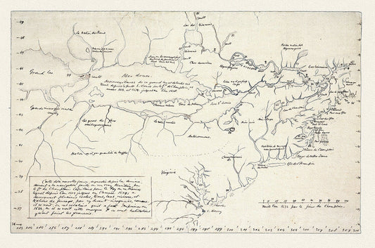 Champlain (1574 - 1635) et Thoreau - Carte de la Nouvelle France, 1632, map on heavy cotton canvas, 22x27" approx. - The Map Chest