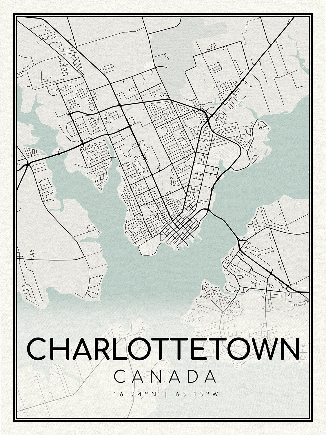 Charlottetown, Prince Edward Island, map on heavy cotton canvas, 45 x 65 cm, 18 x 24" approx. - The Map Chest