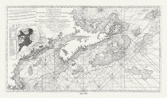 Chart of the coast of New England, Nova Scotia, and the islands of St. John, Cape Breton, Sable, banks St. Peters, 1784, Keulen auth. - The Map Chest