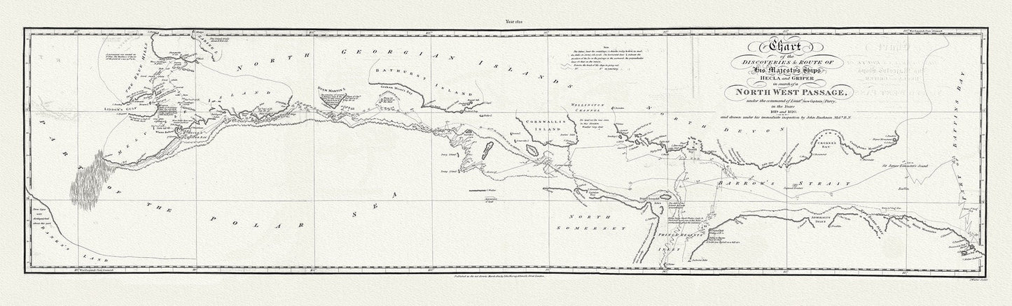 Chart of the Discoveries & Route of his Majesty's Ships Hecla and Griper in search of a North West Passage, 1821 20x66" - The Map Chest