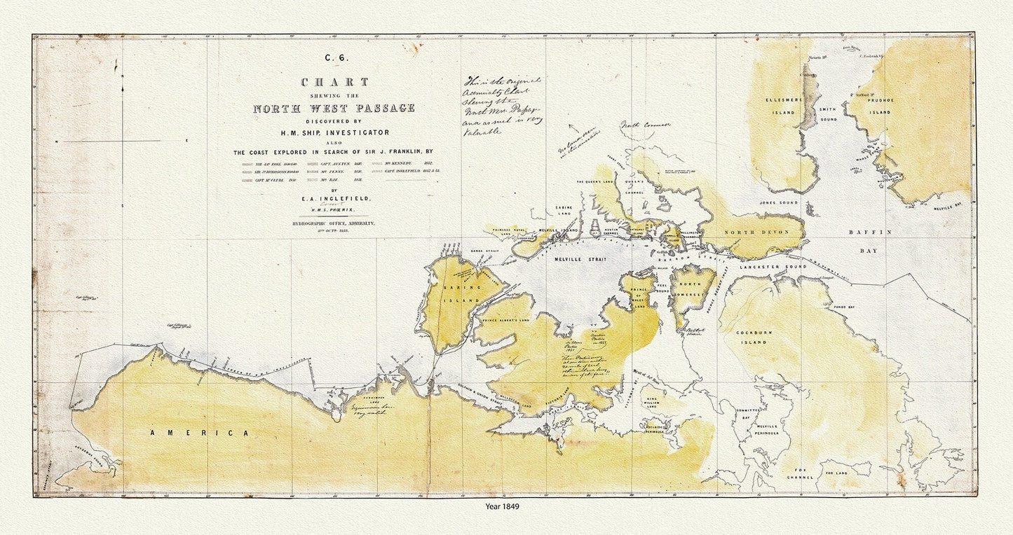Chart Shewing the North West Passage discovered by H.M. Ship Investigator also the search of Franklin by Sir Jas. Ross, 1848 & 49 - The Map Chest