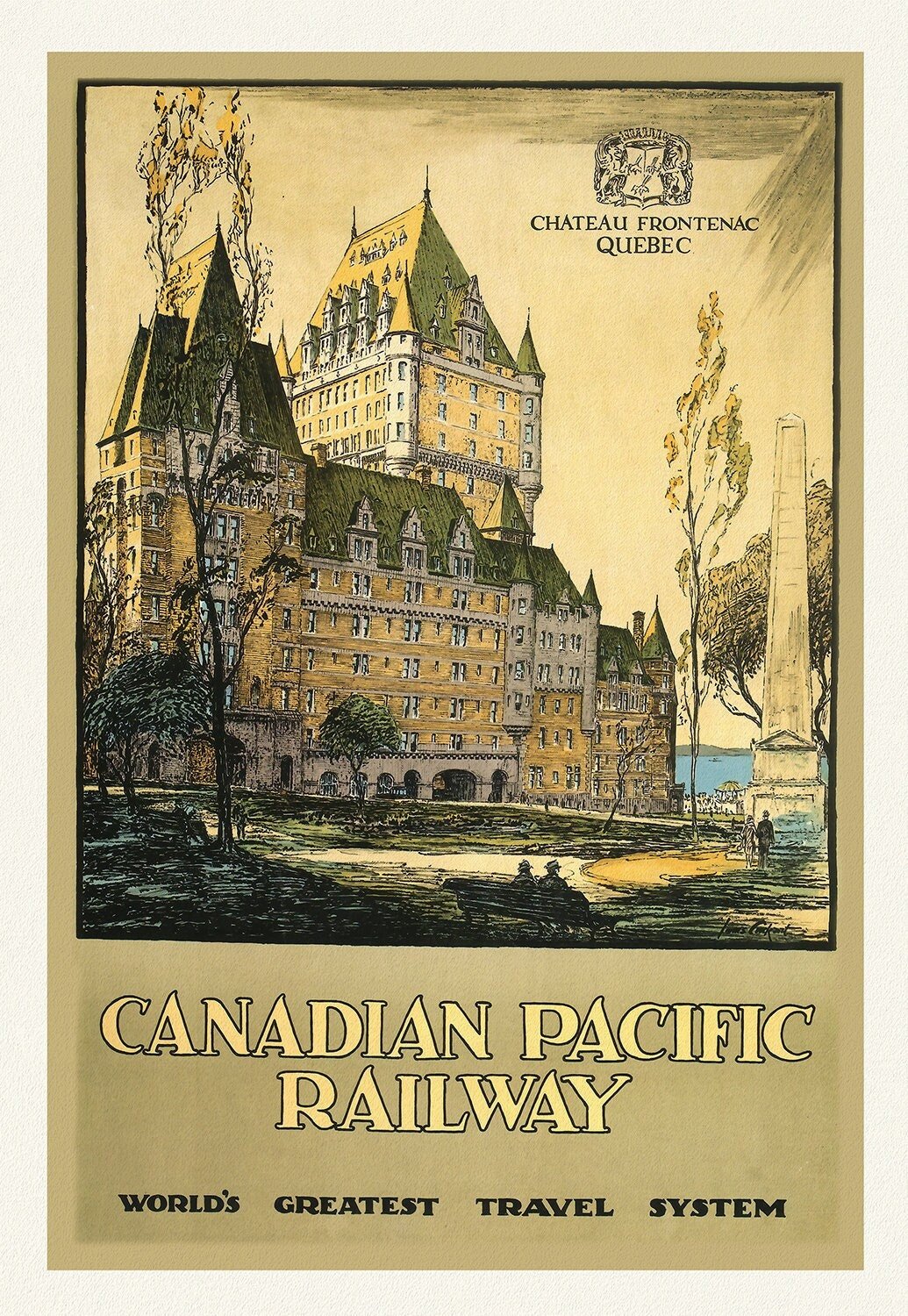 Chateau Frontenac, Canadian Pacific Railway, 1927, map on heavy cotton canvas, 50 x 70 cm, 20 x 25" approx. - The Map Chest
