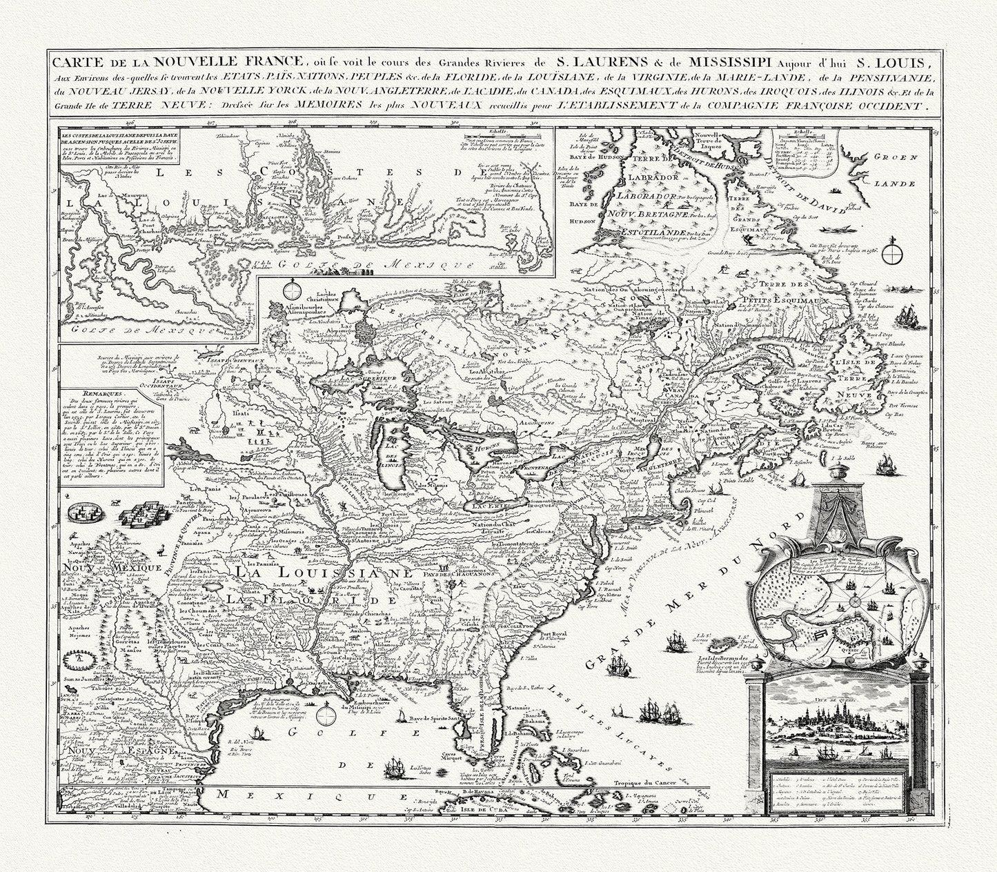 Chatelain, Carte de la Nouvelle France, map on heavy cotton canvas, 20 x 27" approx. - The Map Chest