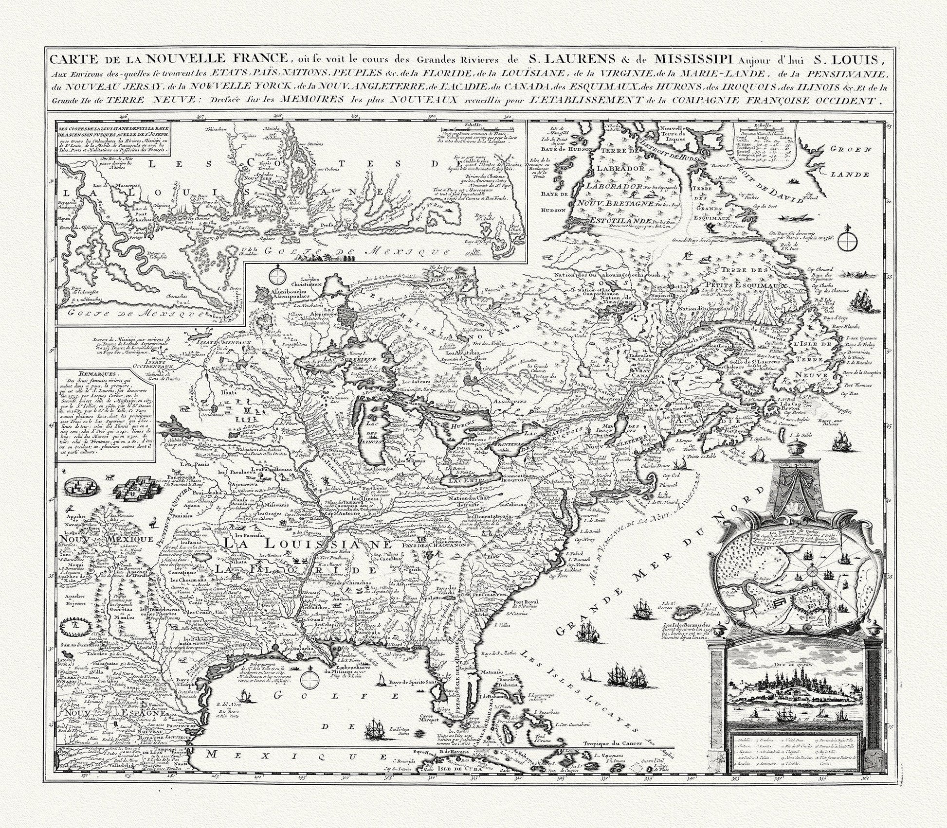 Chatelain, Carte de la Nouvelle France, map on heavy cotton canvas, 20 x 27" approx. - The Map Chest