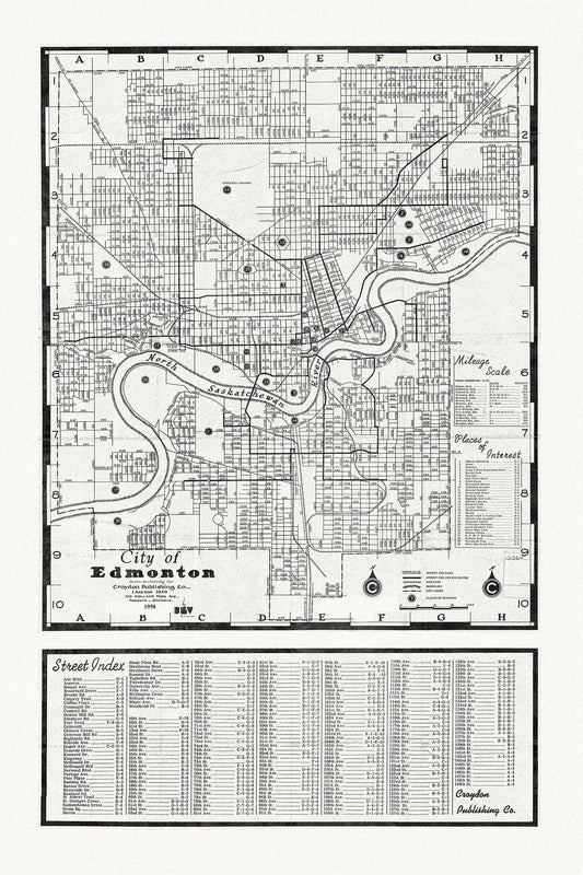 City of Edmonton, 1950, map on heavy cotton canvas, 20x27" approx. - The Map Chest