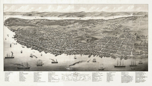 City of Halifax, Panoramic view, Nova Scotia, 1879, on heavy cotton canvas, approx. 18x27" - The Map Chest