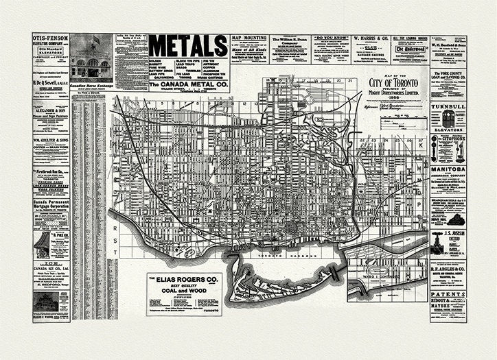 City of Toronto, 1906 Ver. W, map on heavy cotton canvas, 22x27" approx. - The Map Chest