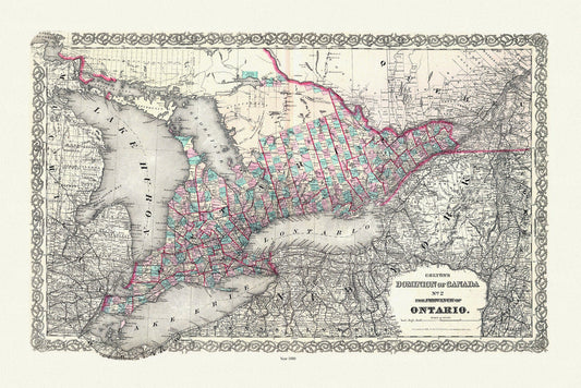 Colton, The Dominion of Canada No. 2., The Province of Ontario, Colton, 1880, map on heavy cotton canvas, 50 x 70 cm, 20 x 25" approx. - The Map Chest