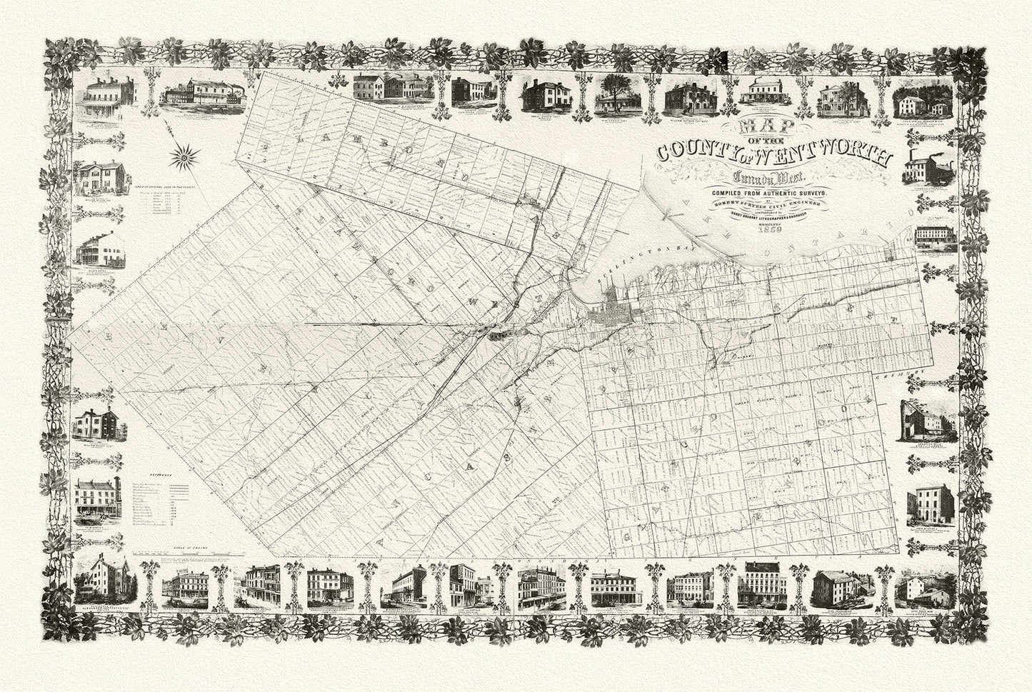 County of Hamilton - Wentworth, 1859, Map on heavy cotton canvas, 1859 - The Map Chest