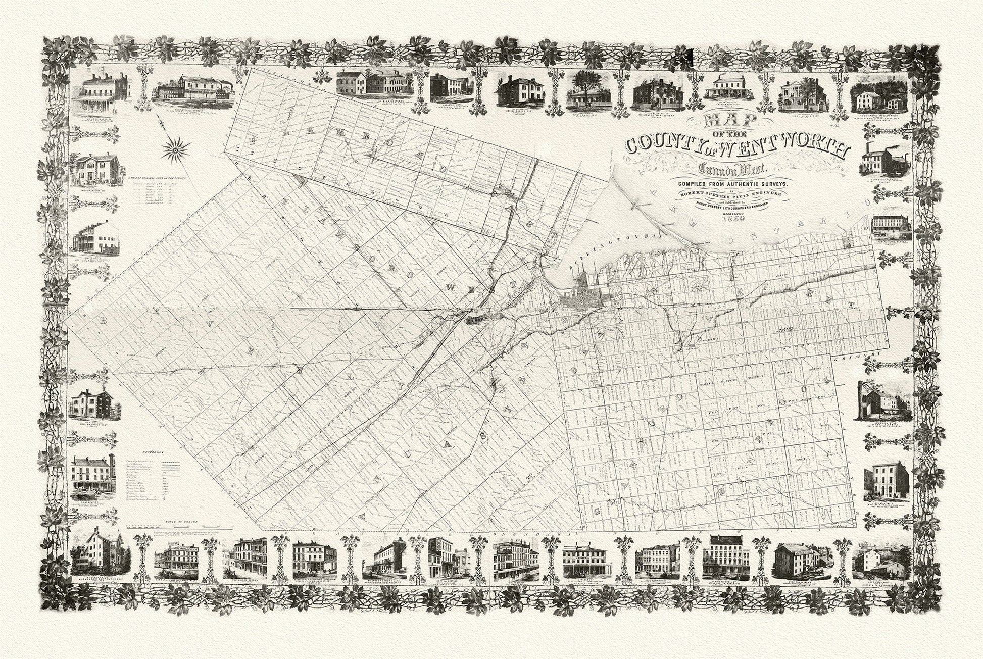 County of Hamilton - Wentworth, 1859, Map on heavy cotton canvas, 1859 - The Map Chest