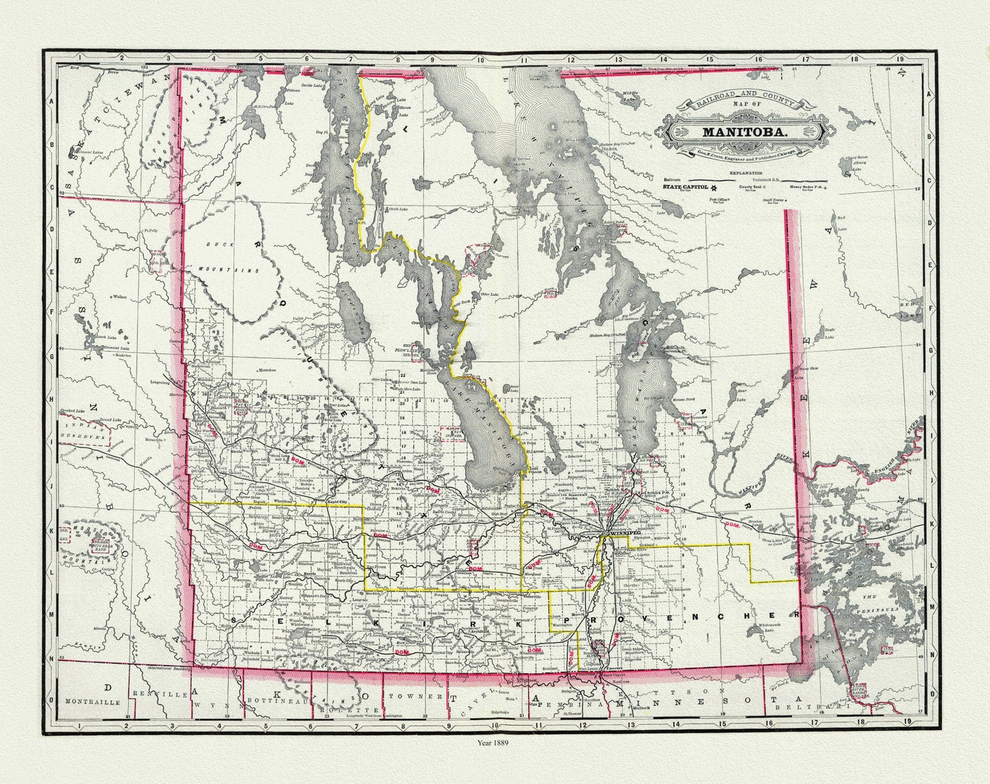 Cram, Manitoba, 1889, map on heavy cotton canvas, 22x27" approx. - The Map Chest