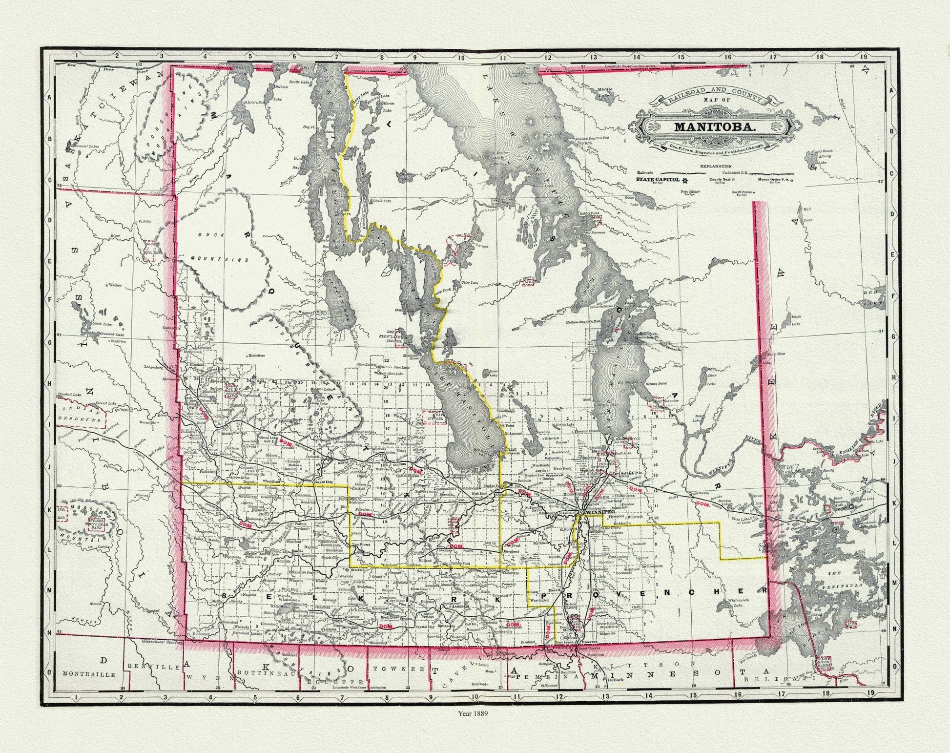 Cram, Manitoba, 1889, map on heavy cotton canvas, 22x27" approx. - The Map Chest