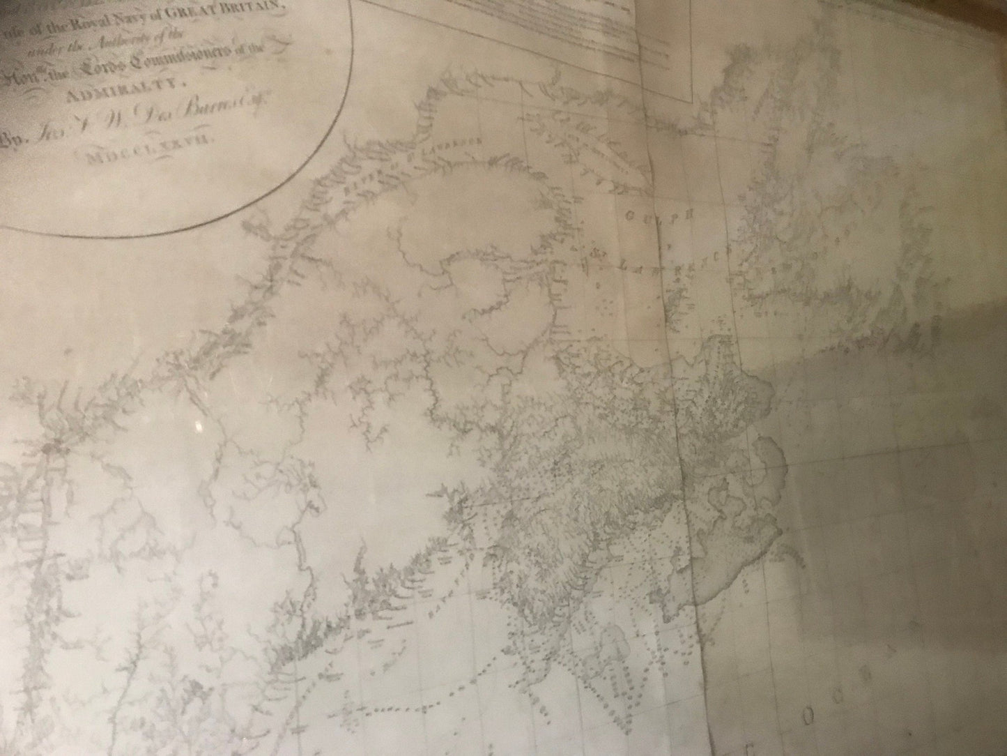 Des Barres, Coast of Nova Scotia, New England, New - York, The Gulf and River of St. Lawrence, 1777, 1st State, an original map, museum framed - The Map Chest