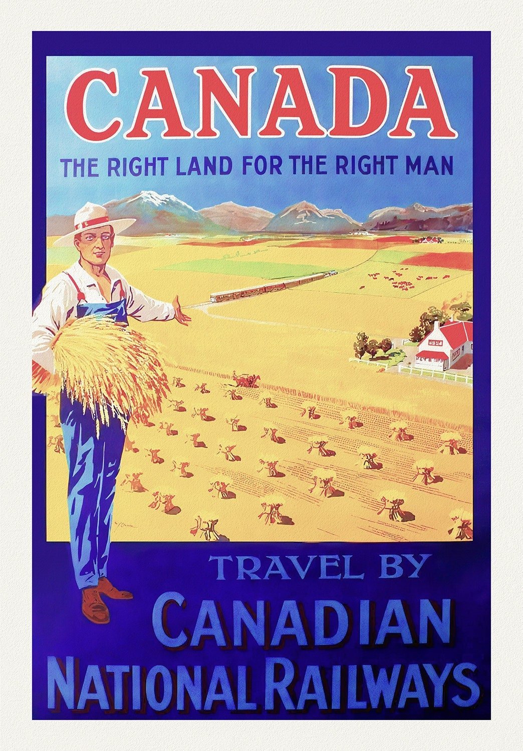 E Canada, The Right Land, CNR Ver. III , vintage travel poster reprinted on heavy cotton canvas, 50 x 70 cm, 20 x 25" approx. - The Map Chest