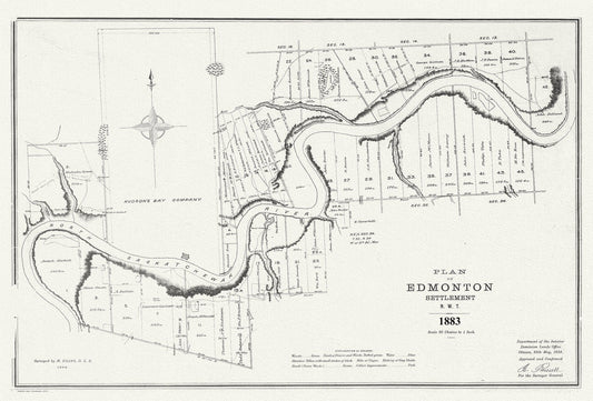 E Plan of Edmonton settlement, N.W.T., 1883, map on durable cotton canvas, 50 x 70 cm or 20x25" approx. - The Map Chest